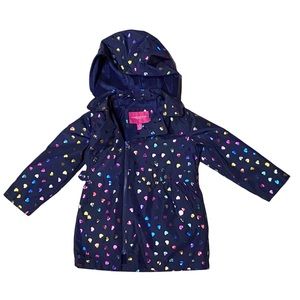 London Fog Metallic Multicolored Hearts Hooded Raincoat Girl’s Size 6